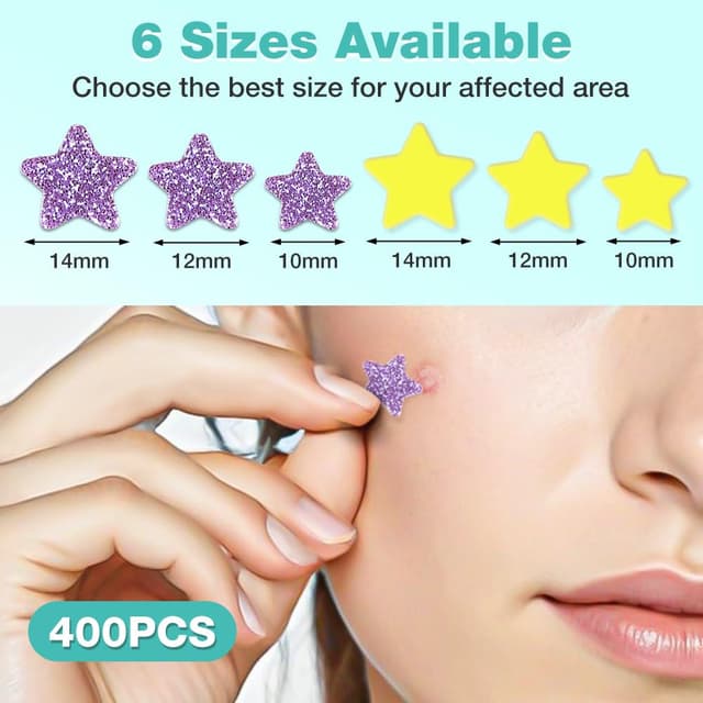 Detalle de BUTBU 400 Stück sternförmige Hydrocolloid-Pimple-Patches (Tag & Nacht, 2-in-1) mit Teebaumöl & Centella