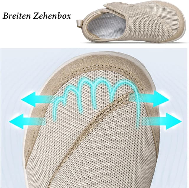 Detalle de Gaatpot Extra-Weit Hausschuhe mit Klettverschluss für breite, geschwollene Füße (36–44)