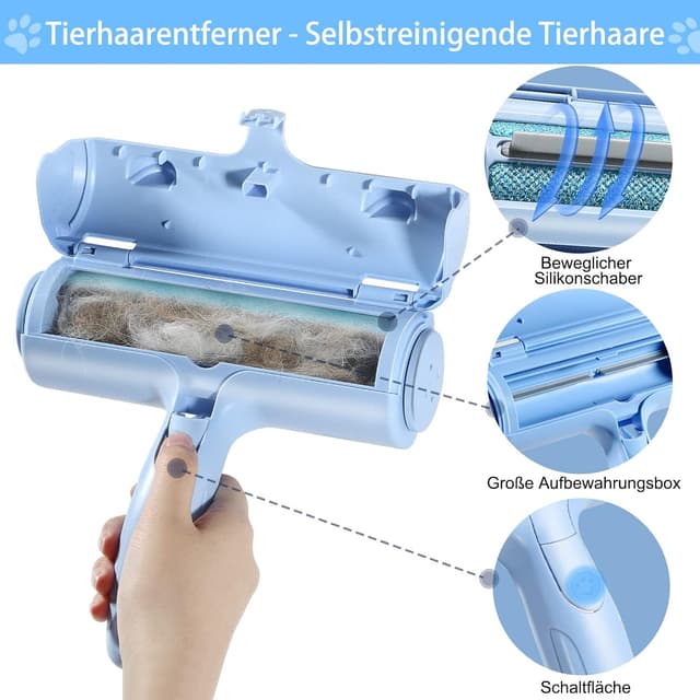 Detalle de ACE2ACE Tierhaarentferner: wiederverwendbare Fusselrolle & Fusselbürste für Hunde- und Katzenhaare