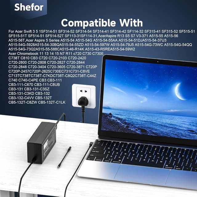 Thumbnail 3 de 45W Laptop Charger Compatible with Acer Aspire & Chromebook (Non-Original) – DC 19V Output