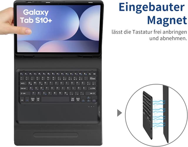 Detalle de EasyAcc Tastaturhülle für Samsung Galaxy Tab S9 FE+ / S9+ / S10+ 12,4 Zoll (QWERTZ, abnehmbar) inkl. Stifthalter – Schwarz