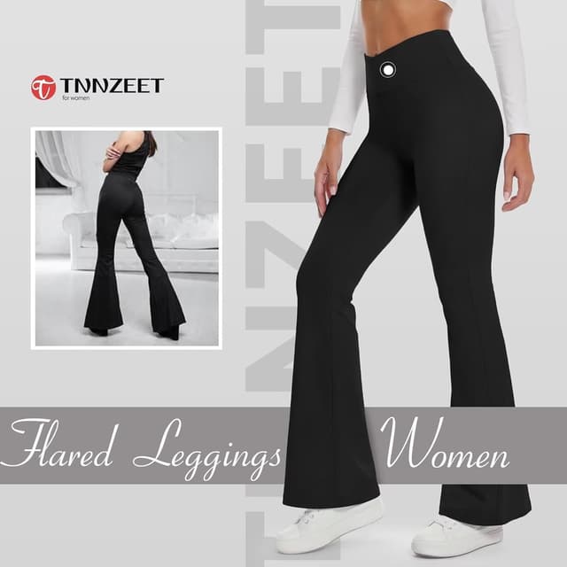 Detalle de TNNZEET flared high-waisted leggings with pockets for yoga, gym and workouts