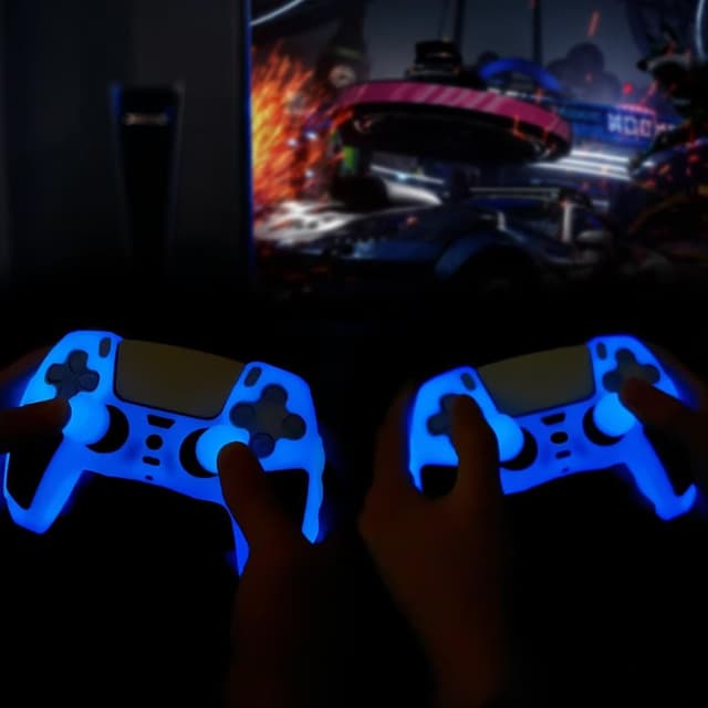 Thumbnail 6 de HLRAO Glow in the Dark PS5 Controller Skin (Blue) with Anti-slip Silicone Cover & Glowing Thumb Grips