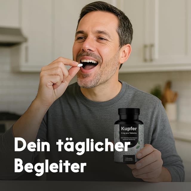 Detalle 2 de Kupfer Tabletten (400 Stück) mit 2 mg Kupfer aus Kupferbisglycinat – vegan, hergestellt in Deutschland