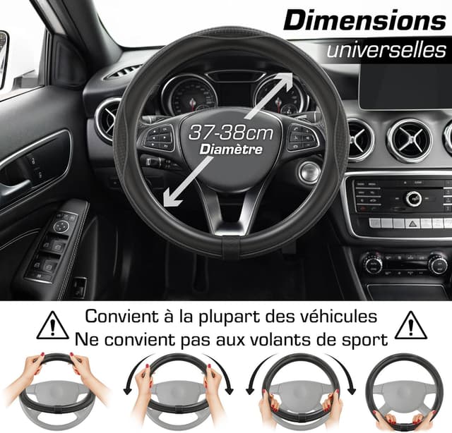 Detalle de Couvre volant noir simili cuir 37-38 cm