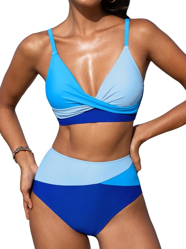 Thumbnail 6 de CUPSHE Damen Bikini-Set mit Crossover-Bustier, High-Waist-Hose und Farbblock-Design