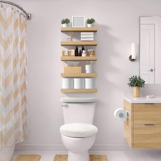 Detalle 2 de Sorbus Floating Shelves for Wall, 16-Inch Maple Wood Bathroom Shelves (2 Pack) with Invisible Brackets