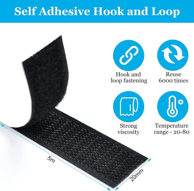 Detalle 2 de AiQInu Feltro Adesivo Forte biadesivo Hook & Loop 20 mm x 5 m (2 rotoli)