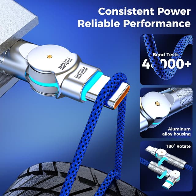 Detalle 2 de PINGXIN USB-C to USB-C Cable (10ft, 240W) 2-Pack with 180° Rotating Connectors