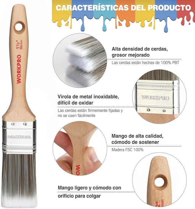 Thumbnail 4 de WORKPRO 4 piezas pinceles profesional 25 38 38 50 mm