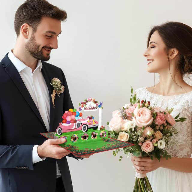 Thumbnail 6 de Money Holders Pop-Up Wedding Car Greeting Card with Cash Slot, Blank Note Cards & Envelopes