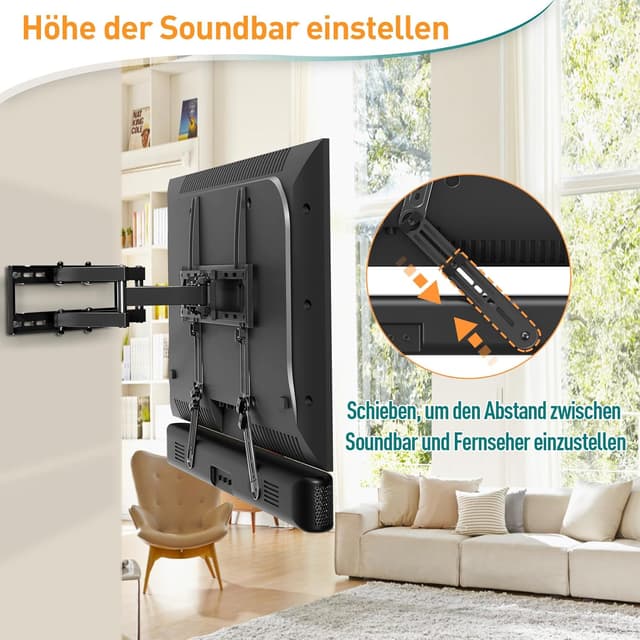 Detalle 2 de ELIVED Soundbar-Halterung EV5010 bis 6,8 kg – werkzeuglos verstellbar, universal für TV-Wandmontage