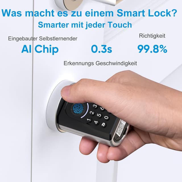 Detalle de WELOCK ToucA51 elektronisches Türschloss mit Fingerabdruck, Zahlencode und RFID-Karte (App, verstellbarer Zylinder)