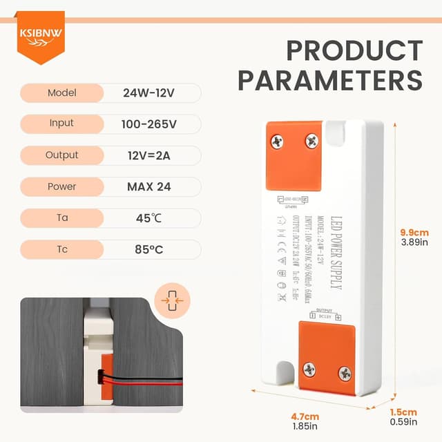 Detalle de KSIBNW Trasformatore 220V→12V per LED slim 2A (24W)
