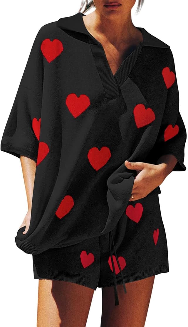 Thumbnail 6 de Tankaneo Women’s 2-Piece Sweater Set with Oversized V-Neck Knit Top and Drawstring Shorts