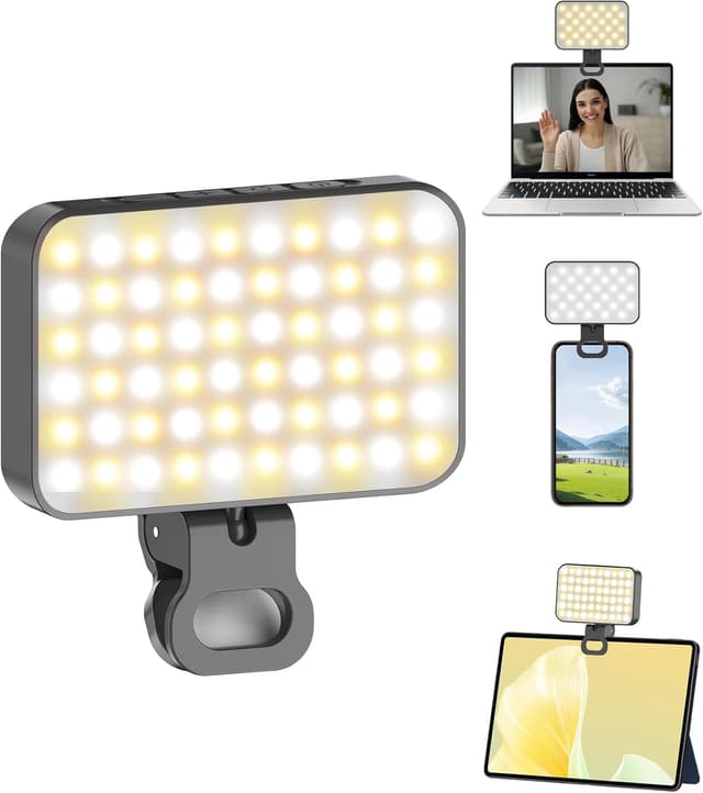 Detalle de TONEOF Selfie Licht mit 360° Drehclip – tragbares LED-Blitzlicht fürs Handy, 10 Helligkeitsstufen