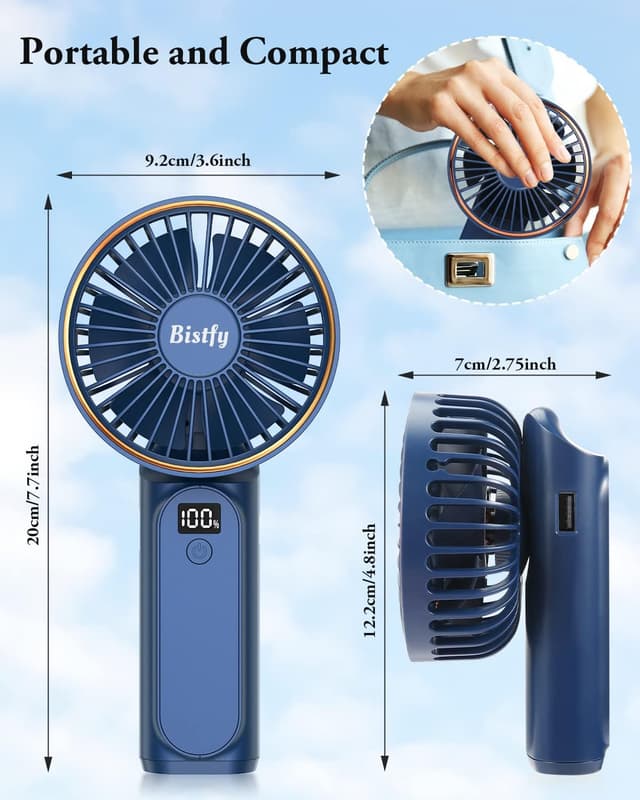 Detalle 2 de Bistfy Ventilatore portatile ricaricabile 5200mAh con LCD, 6 velocità e USB-C