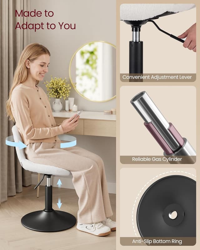 Thumbnail 6 de VASAGLE LJB160WD02 Dressing Table Chair: height adjustable, 360° swivel beauty stool with backrest (Cloud White)