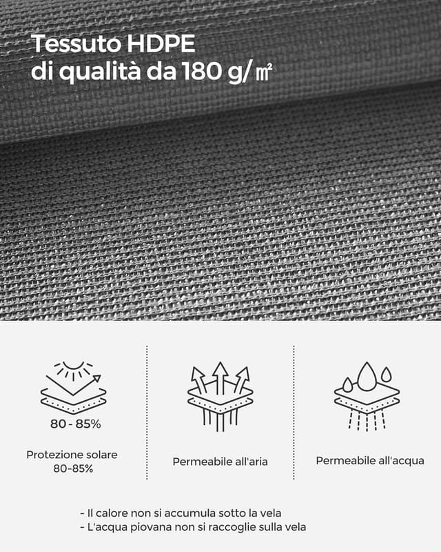 Detalle de SONGMICS Vela parasole 4 x 4 m grigio fumo GSS44GY: ombra quadrata per terrazza e giardino