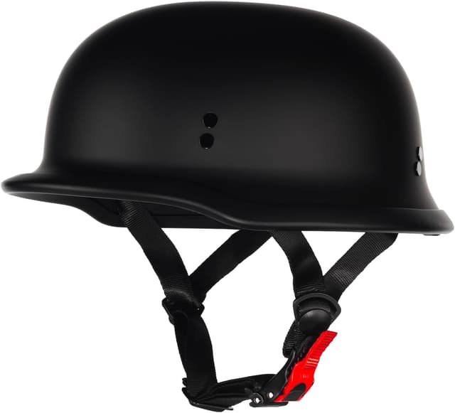 Detalle de Crown Racing German-Style Half Motorcycle Helmet (Model-308) — DOT Approved Open Face Retro Helmet, Matte Black