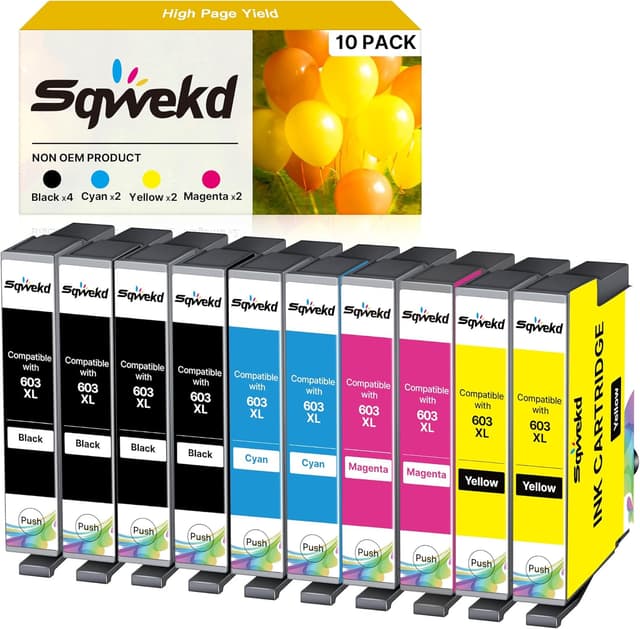 Detalle de Sqwekd 603XL compatibile per Epson 603XL (10-pack: 4 nero, 2 ciano, 2 magenta, 2 giallo)