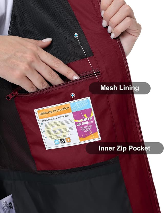 Detalle de Tyhengta Women’s Waterproof Rain Jacket (Packable, Hooded) with Zip Pockets