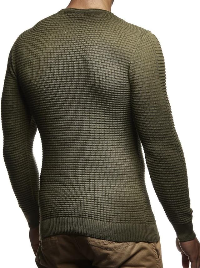 Detalle 1 de Leif Nelson LN1545 pull en tricot fin kaki pour homme à col rond, manches longues (XL)