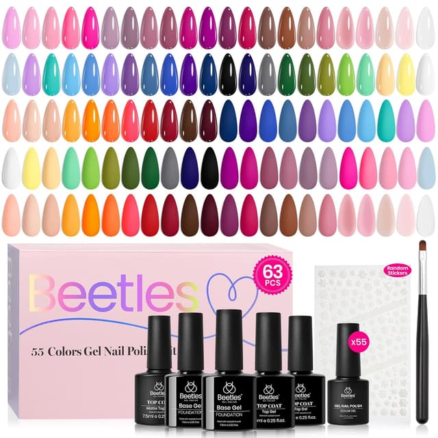 Detalle de beetles Gel Nail Polish Spring Gel Set (55 Colors) with Base, Glossy/Matte Top Coats