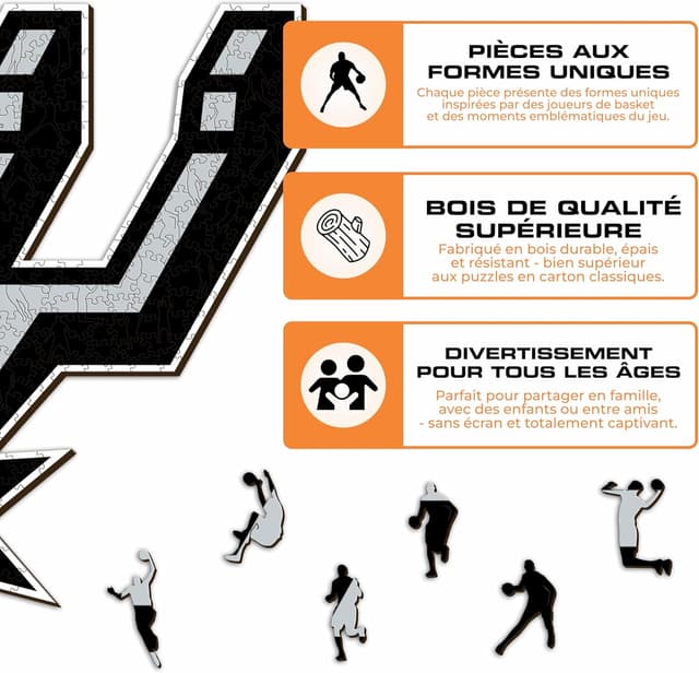 Detalle 2 de Iconic Puzzles San Antonio Spurs (Logo) – Puzzle en bois sous licence NBA, 500 pièces, Taille L