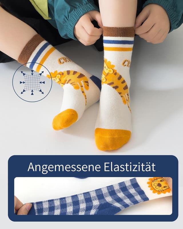 Detalle 2 de Kyopp 10/5 Paar Kindersocken mit Tier-Design (Funny Animals), Crew Socks aus Baumwollmischung