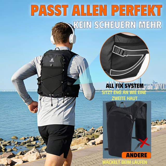 Detalle 2 de ONETOALL Laufweste Damen mit 2 faltbaren Trinkflaschen (500 ml) & reflektierendem LED-Licht – 13 Reflektorpunkte