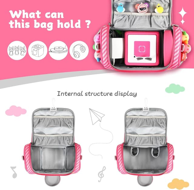 Detalle de Jaffzora Étui de transport pour kit de démarrage Toniebox 1 & 2 (rose) avec bandoulière et fenêtre d’écoute