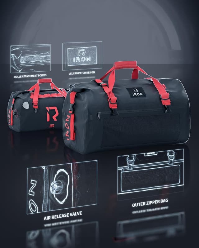 Detalle de BORLENI Borsa da moto impermeabile 50L con rolltop e sistema MOLLE