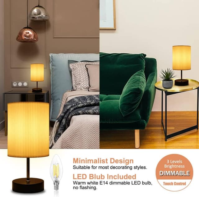 Detalle 2 de HSLighting bedside lamp with touch control, 3-way dimmable LED bulb (E14) and metal base, black