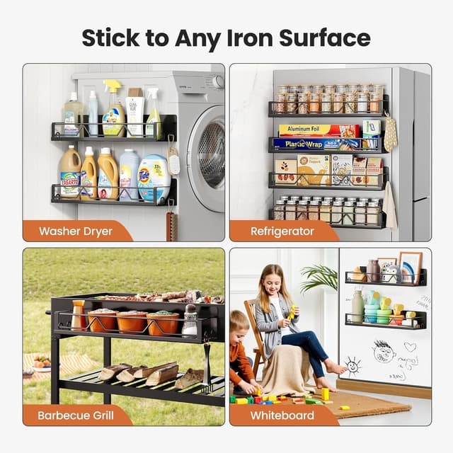 Detalle de Mystozer 16.9-Inch Wide Magnetic Spice Rack (4-Pack) for Refrigerator, Black