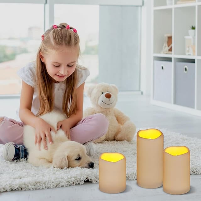 Detalle de Aku Tonpa 3 Pack Ivory Flameless Candles Set (4", 5" & 6") with 10-Key Remote & Timer