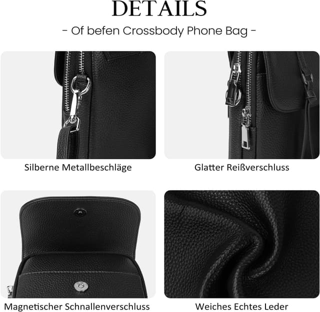 Thumbnail 6 de befen Echtleder Handytasche zum Umhängen für Damen mit RFID-Blockierung und Kartenfach – Crossbody klein