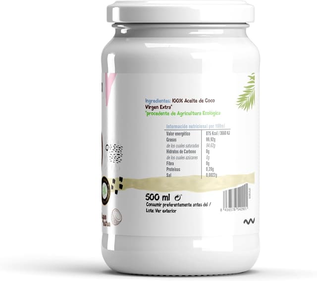 Detalle 2 de Drasanvi ECOSANA Aceite de Coco Virgen Extra 500ml 🥥