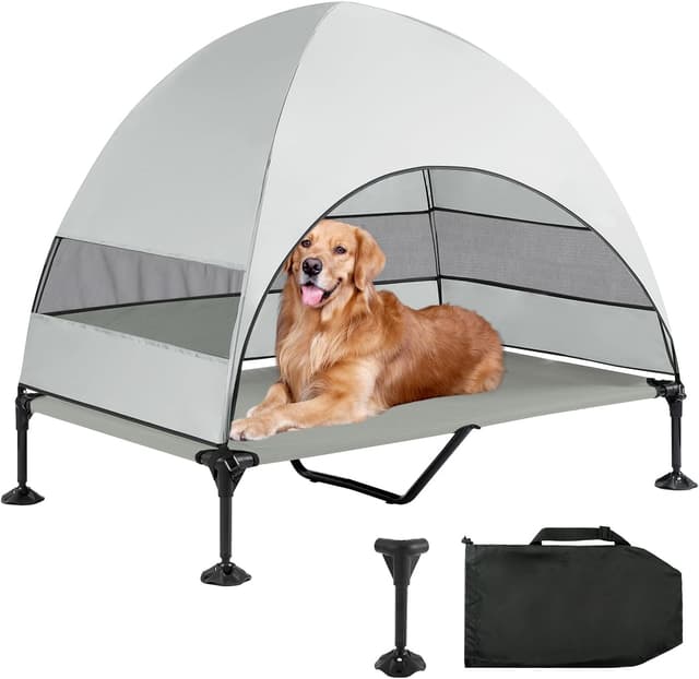 Detalle de Snagle Paw Elevated Dog Bed With Canopy – Portable raised outdoor dog cot with anti-slip feet and breathable mesh