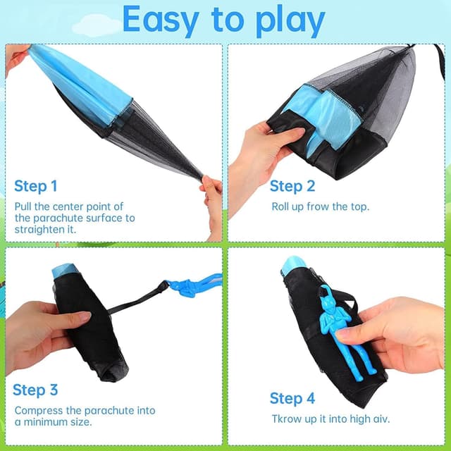 Detalle de Jiosdo Fallschirm Spielzeug Kinder (6 Stück) – Fallschirmspringer für draußen, Wurf- und Landespiel