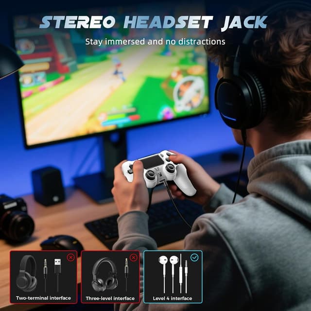 Detalle de Glitfix Wireless Controller (White) – wireless gamepad for PS-4/Slim/Pro and PC with dual vibration, touch panel and 3.5mm audio jack