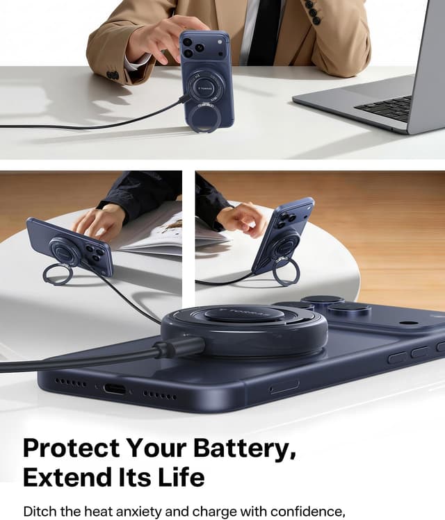 Detalle de TORRAS Qi2.2 25W Magnetic Wireless Charger Stand (Mag-Safe compatible), Black