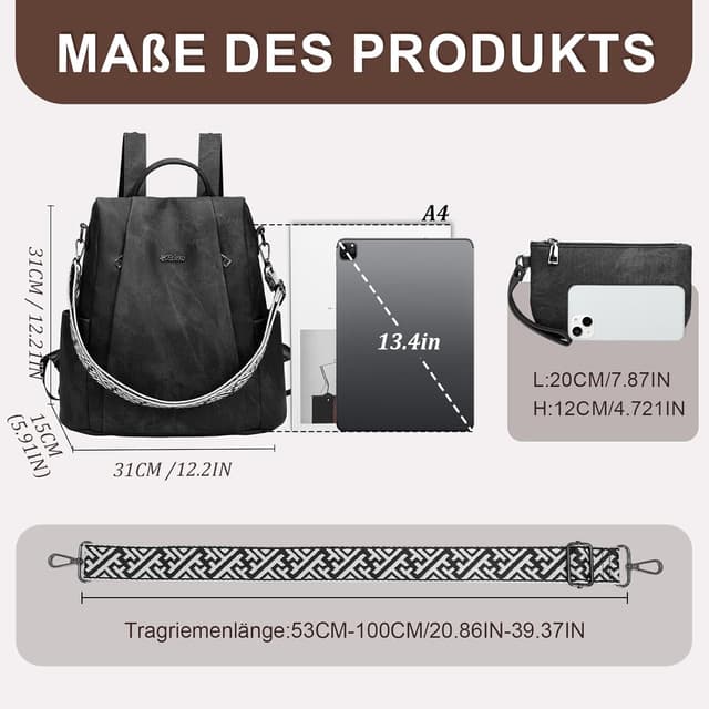 Thumbnail 4 de Eshow Damen Cityrucksack 13,4 Zoll Anti-Diebstahl