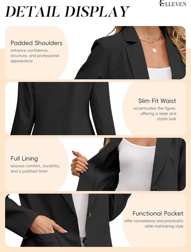 Thumbnail 4 de ELLEVEN Women's Blazer Slim Fit 75% Polyester