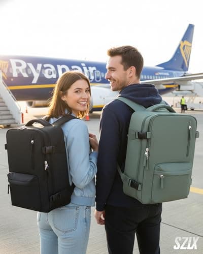 Detalle de SZLX Mochila de viaje cabina 40x20x25 (Ryanair) impermeable con compartimento antirrobo y “bolsa húmeda”