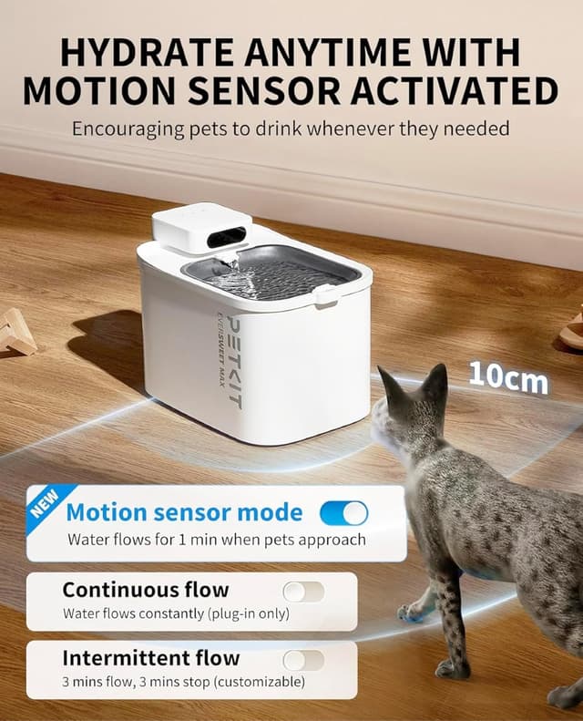 Detalle 2 de PETKIT EVERSWEET MAX Wireless Cat Water Fountain (UVC Pump, 3L, App Control) with Rechargeable Battery