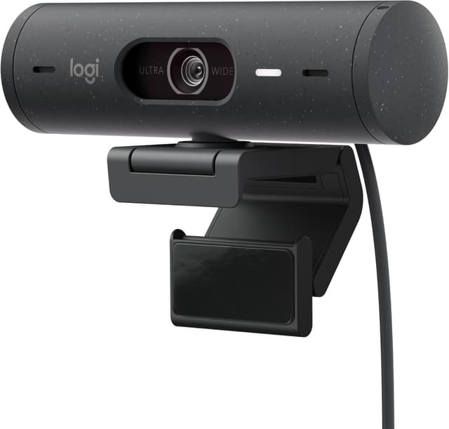 Detalle de Logitech Brio 500 Webcam HD con micrófonos duales y cubierta