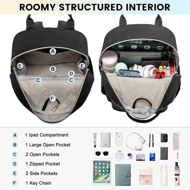 Detalle de LOVEVOOK Damen Mini-Rucksack 2-in-1, wasserdicht, für 13,3" Laptop (kleiner Cityrucksack)