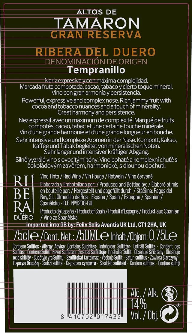 Detalle 1 de Altos de Tamaron Gran Reserva, Pack 3 x 750 ml 🍷