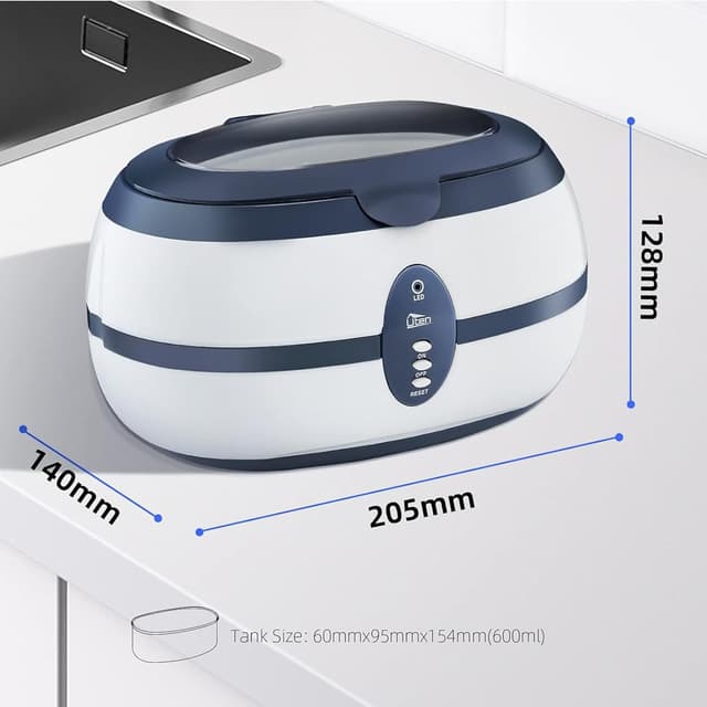 Detalle de Uten Nettoyeur à ultrasons 600 ml avec panier et support automatique (40 000 Hz) pour bijoux, lunettes, dentier